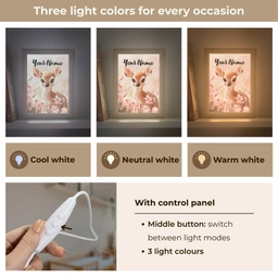 Hertje - Illustratie - Bloemen - Roze Light Box met kabel (Kinderlampje) klein -USP_lichtkleurEN
