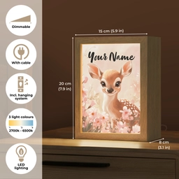 Hertje - Illustratie - Bloemen - Roze Light Box met kabel (Kinderlampje) klein -USP_EN