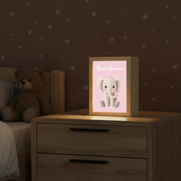 Olifant - Baby - Roze - Cartoon Light Box met kabel (Kinderlampje) klein -sfeer1_kind
