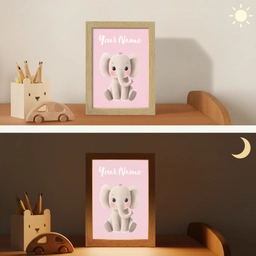 Olifant - Baby - Roze - Cartoon Light Box met kabel (Kinderlampje) klein -sfeer3_kind