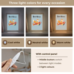 Vos - Vliegtuig - Blauw Light Box met kabel (Kinderlampje) klein -USP_lichtkleurEN