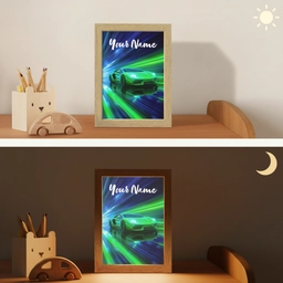 Sportauto - Groen - Snelheidslijnen - Neon Light Box met kabel (Kinderlampje) klein -sfeer3_kind