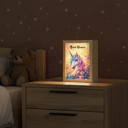 Eenhoorn - Roze - Kleurrijk - Sprookjesbos Light Box met kabel (Kinderlampje) klein -sfeer1_kind