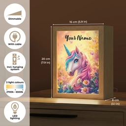 Eenhoorn - Roze - Kleurrijk - Sprookjesbos Light Box met kabel (Kinderlampje) klein -USP_EN