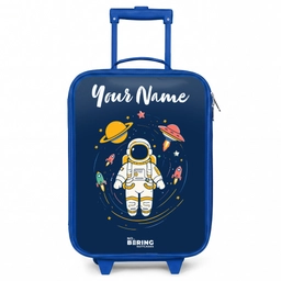 Astronaut - Planeet - Sterren - Raket Kinderkoffer - Blauw klein -3d