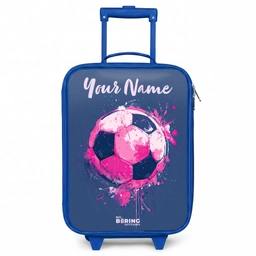 Voetbalvibes -  Verf - Roze - Blauw Kinderkoffer - Blauw klein -3d