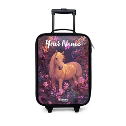 Paard - Bloemen - Paars - Vlinder Kinderkoffer - Zwart klein -3d