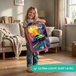Sportauto - Groen - Verfstrepen - Kleuren Kinderkoffer - Roze klein -sfeer2_EN
