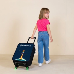 Planeet - Raket - Sterren - Donkerblauw Kinderkoffer - Zwart klein -sfeer1