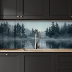 Bos - Meer - Mist - Natuur - Grijs keuken achterwand 2 middel -sfeer1