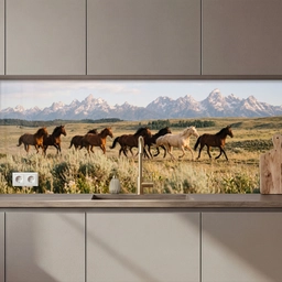 Paarden - Kudde - Bergen - Vrijheid - Wild keuken achterwand 2 middel zz_3dshopping