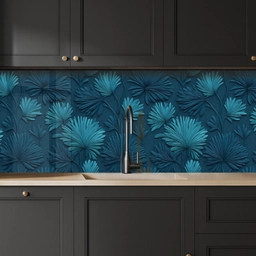 Bladeren - Reliëf - Patroon - Oceaanblauw - Modern keuken achterwand 2 middel 871 -sfeer1