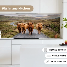 Schotse Hooglanders - Weg - Landschap - Kudde keuken achterwand 2 middel -sfeer4_UK