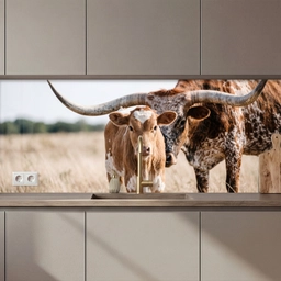 Texas Longhorn - Kalf - Weide - Dieren keuken achterwand 2 middel zz_3dshopping
