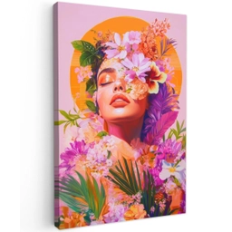 Vrouw - Abstract - Cirkel - Bloemen Tuinposter op houten frame 2 cm dik klein -3d