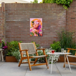 Vrouw - Abstract - Cirkel - Bloemen Tuinposter op houten frame 2 cm dik klein -sfeer3