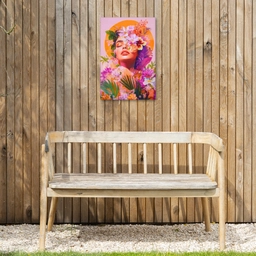 Vrouw - Abstract - Cirkel - Bloemen Tuinposter op houten frame 2 cm dik klein -sfeer4