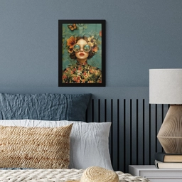 Vrouw - Bloemen - Vlinders - Natuur - Vintage fotolijst zwart zonder passe partout klein -sfeer3