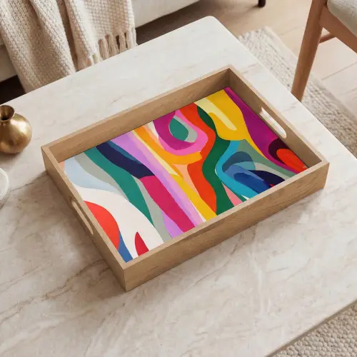 Abstract - Kleurrijk - Golven - Lijnen Dienblad Rechthoek middel -sfeer1