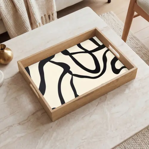 Abstract - Lijnen - Modern - Beige Dienblad Rechthoek middel -sfeer1