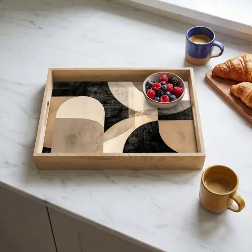 Abstract - Vormen - Modern - Beige Dienblad Rechthoek middel -sfeer2