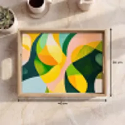 Abstract - Geel - Roze - Groen Dienblad Rechthoek middel -USP_Formaat