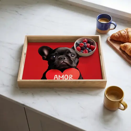 Amor - Hond - Hartje - Rood Dienblad Rechthoek middel -sfeer2