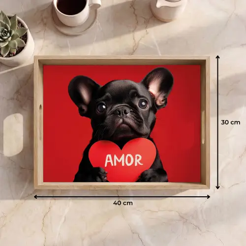 Amor - Hond - Hartje - Rood Dienblad Rechthoek middel -USP_Formaat
