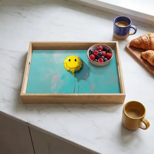 Ballon - Geel - Smiley Dienblad Rechthoek middel -sfeer2