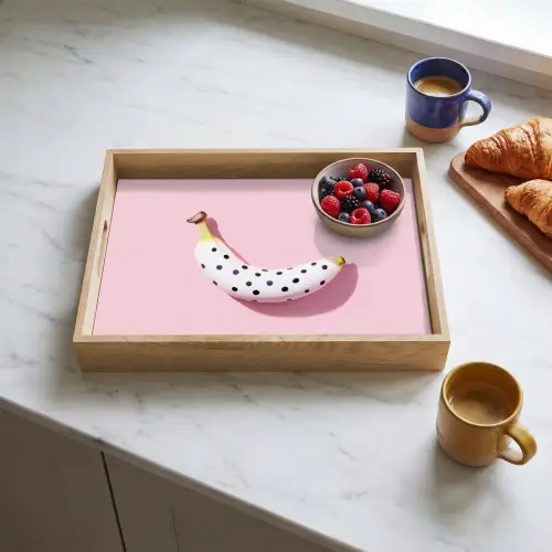 Banaan - Stippen - roze Dienblad Rechthoek middel -sfeer2