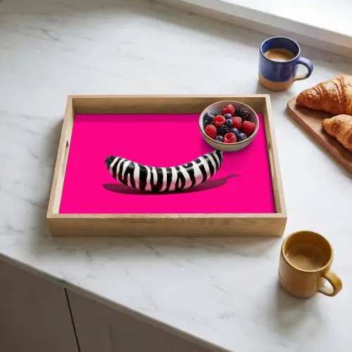 Banaan - Zebraprint - Roze Dienblad Rechthoek middel -sfeer2
