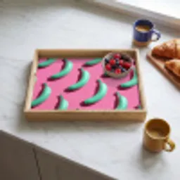 Bananen - Patroon - Blauw - Roze Dienblad Rechthoek middel -sfeer2