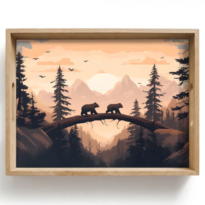 Beren - Bomen - Landschap - Zonsondergang Dienblad Rechthoek middel -z3d_shopping