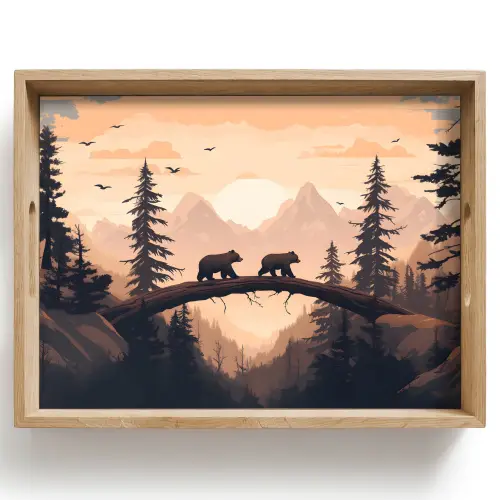 Beren - Bomen - Landschap - Zonsondergang Dienblad Rechthoek middel -z3d_shopping
