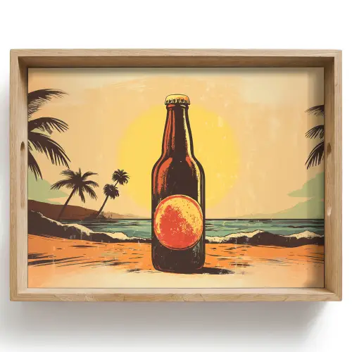 Bierfles - Zonsondergang - Palmbomen - Zee Dienblad Rechthoek middel -z3d_shopping