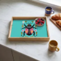Kever - Bloemmotieven - Turquoise - Bladeren Dienblad Rechthoek middel -sfeer2
