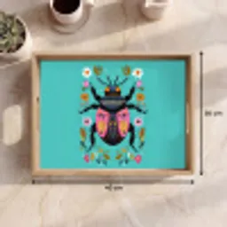 Kever - Bloemmotieven - Turquoise - Bladeren Dienblad Rechthoek middel -USP_Formaat