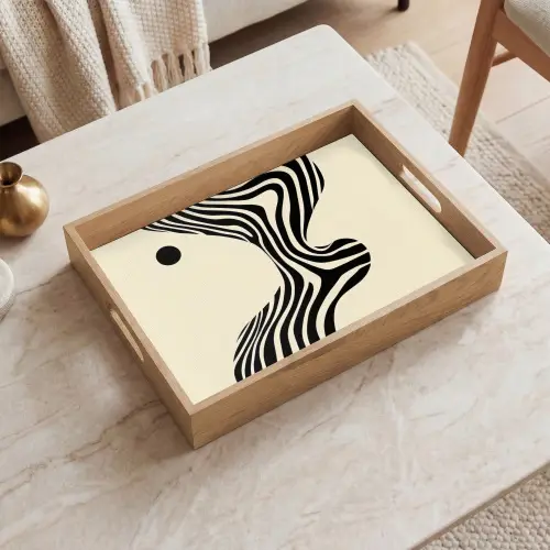 Beige - Lijnen - Golvend - Abstract Dienblad Rechthoek middel -sfeer1