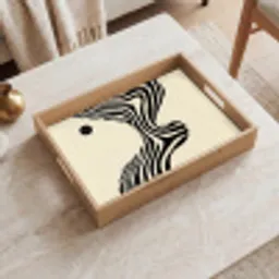 Beige - Lijnen - Golvend -  Abstract Dienblad Rechthoek middel -sfeer1