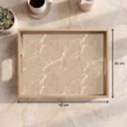 Beige - Marmer - Organisch - Wit Dienblad Rechthoek middel 911 -USP_Formaat