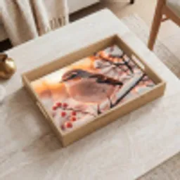 Vogel - Tak - Winter - Dieren - Sneeuw Dienblad Rechthoek middel -sfeer1