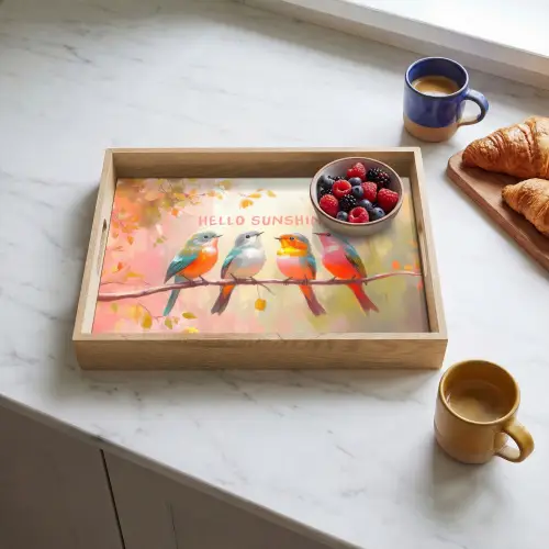 Vogels - Tak - Quote - Roze Dienblad Rechthoek middel -sfeer2