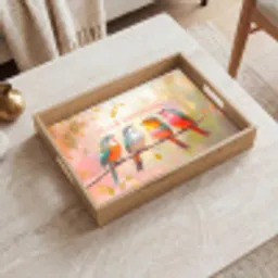 Vogels - Tak - Quote - Roze Dienblad Rechthoek middel -sfeer1