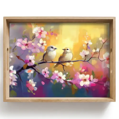Vogels - Bloemen - Roze Dienblad Rechthoek middel -z3d_shopping
