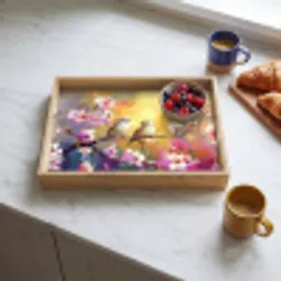 Vogels - Bloemen - Roze Dienblad Rechthoek middel -sfeer2