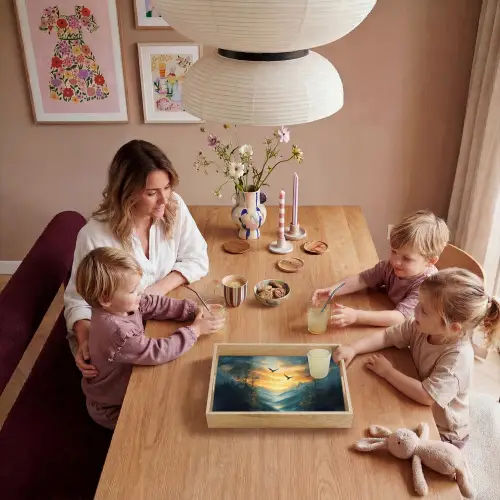 Vogels - Zon - Bomen - Groen Dienblad Rechthoek middel -sfeer4