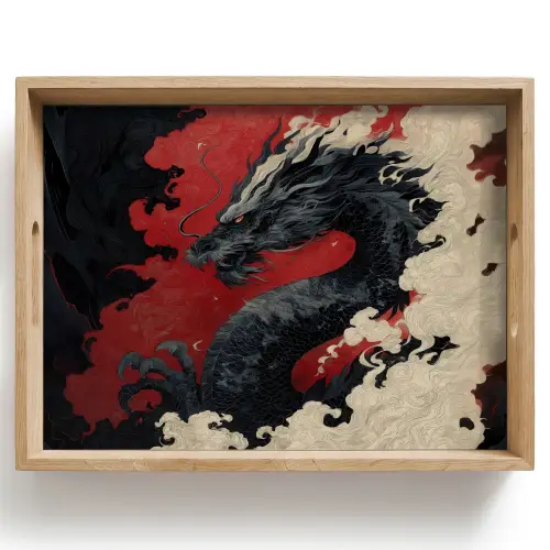 Zwarte draak - Rookwolken - Rood Dienblad Rechthoek middel -z3d_shopping
