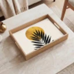 Zwart palmblad - Gouden cirkel - Beige achtergrond Dienblad Rechthoek middel -sfeer1