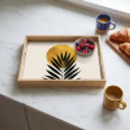 Zwart palmblad - Gouden cirkel - Beige achtergrond Dienblad Rechthoek middel -sfeer2