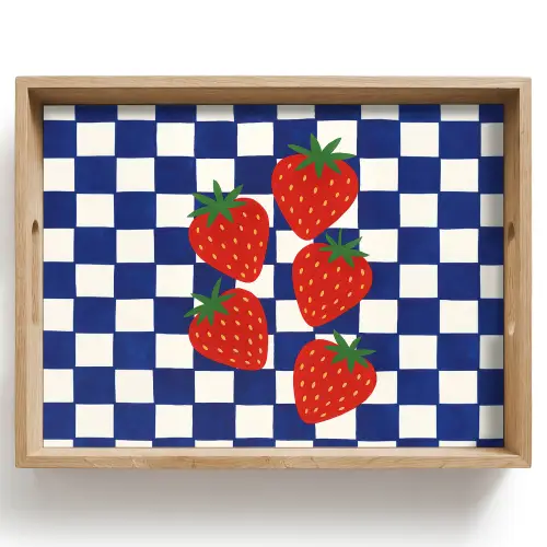 Geblokt - Blauw - Aardbeien Dienblad Rechthoek middel -z3d_shopping